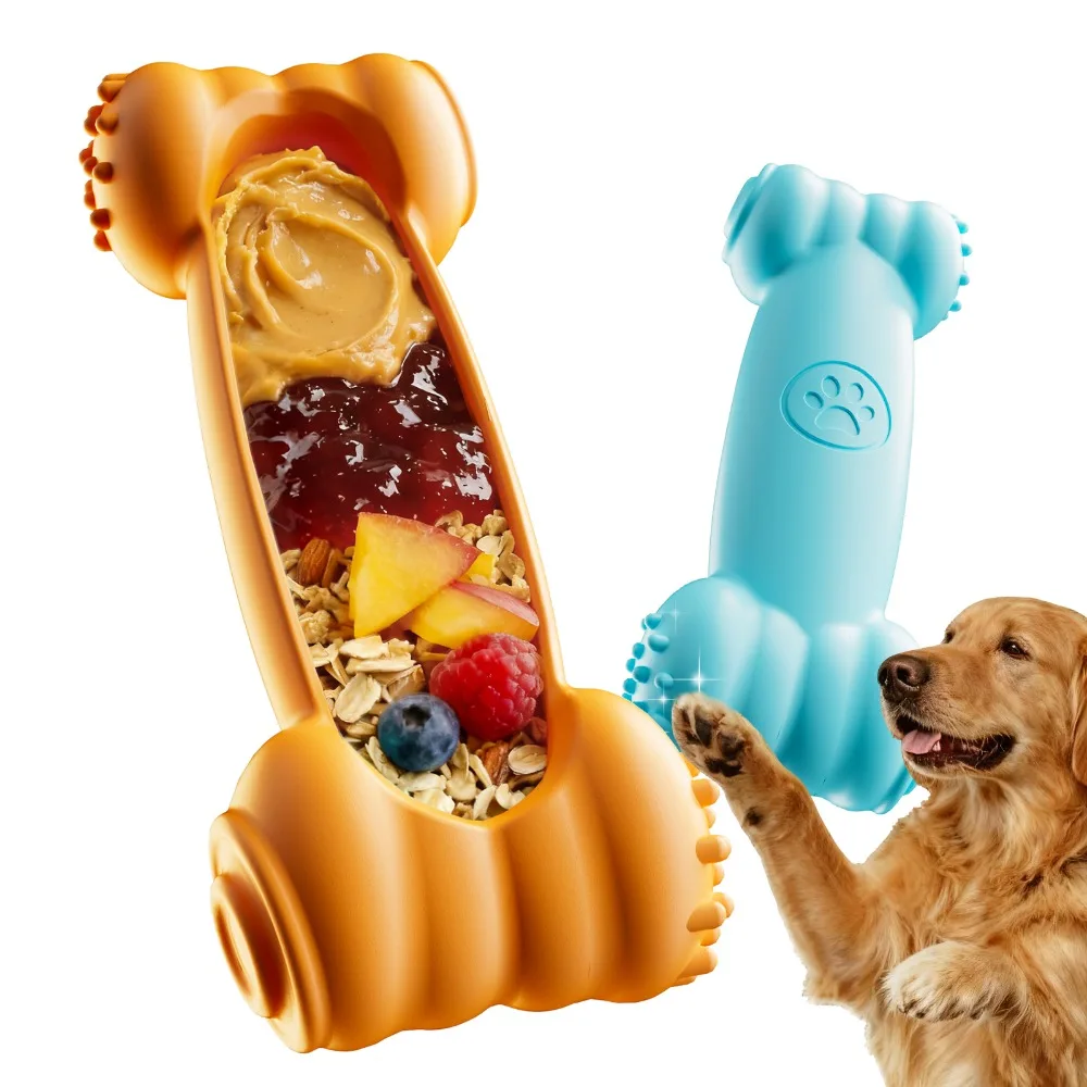 2-Pack Freeze Lick Bones Indestructible for Aggressive Chewers Freezable Slow Feeder for Teething/Dental Small Medium Dog Toys