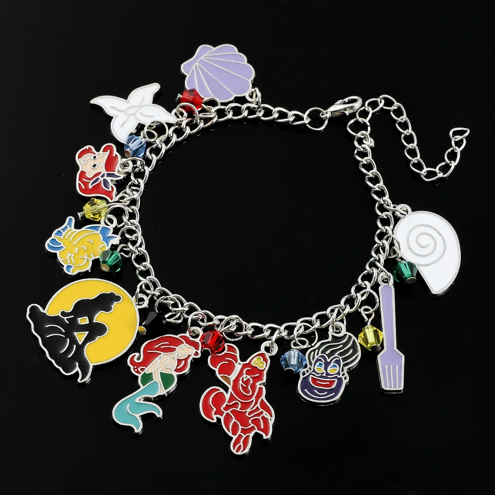 Kawaii Ariel bracciale con ciondolo in metallo smaltato Cartoon Anime The Little Mermaid bracciale per accessori per gioielli da donna regalo