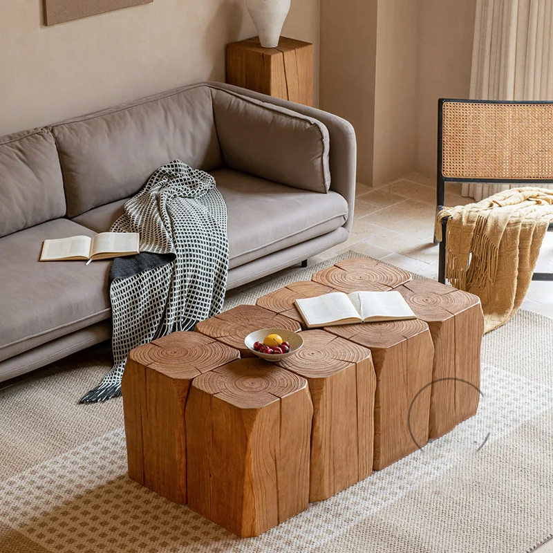 

Antique retro old coffee table wooden pile base ornament corner few surprise dead wind creative solid wood stool