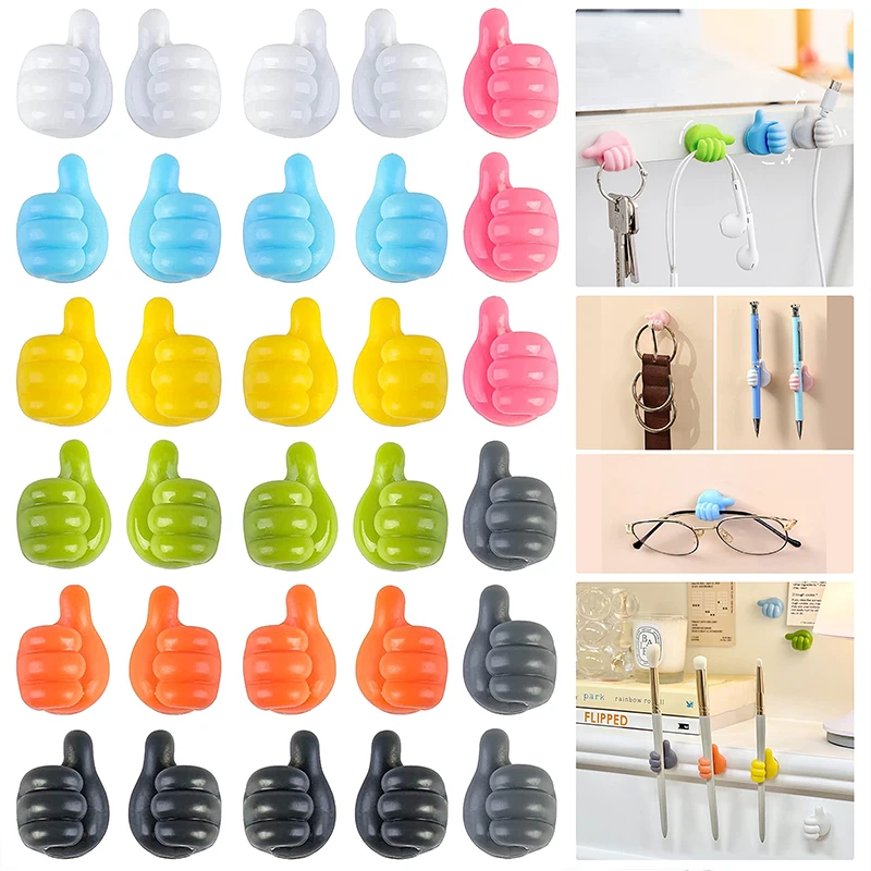 1/4/10PCS Thumb Hook Simple Cartoon Wall Hook Free Punching Creative Cute Traceless Hook Multi-Color Data Line Storage Hook