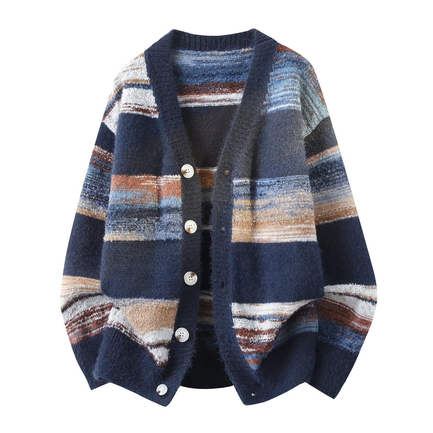 

2025 зимний толстый кардиган, мужской свитер на молнии в полоску с капюшоном, модный теплый облегающий вязаный свитер, мужские флисовые пальто, мужские M-4XL