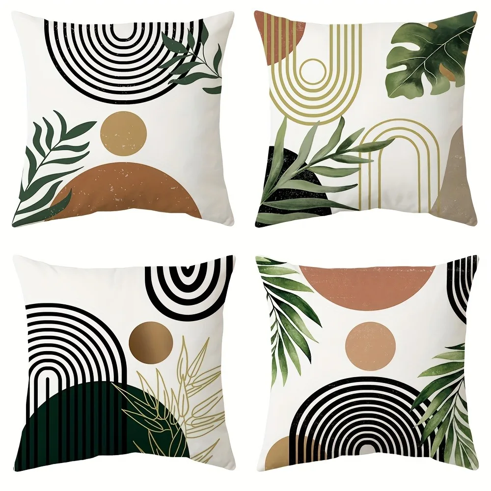 Juste de coussin bohème pour la maison, taie d'oreiller imprimée, motif de feuilles géométriques, vêtements de décoration, salon, canapé