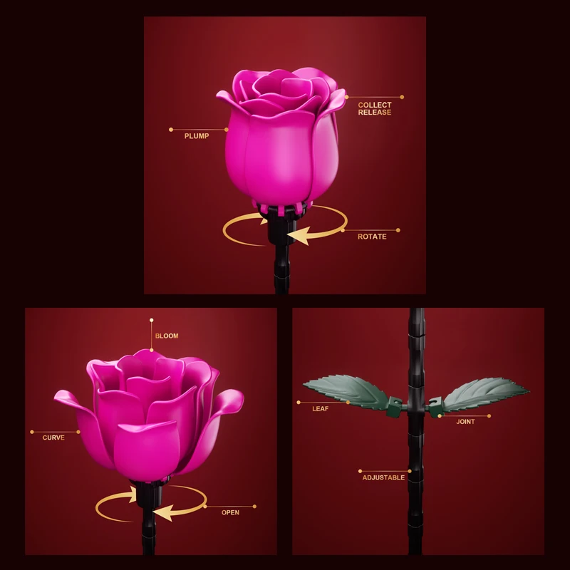 جاكي بلاك روز ديكور المنزل الإبداعية زخرفة نموذج زهرة الجمعية ألعاب مكعبات البناء عيد الحب هدية عيد الأم