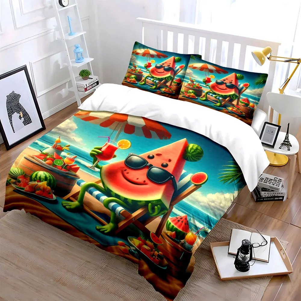 "Beach Picnic Watermelon Summer Set" Multiple sizes kid's and adults' bedroom Exquisite 3PC bedding set, gift