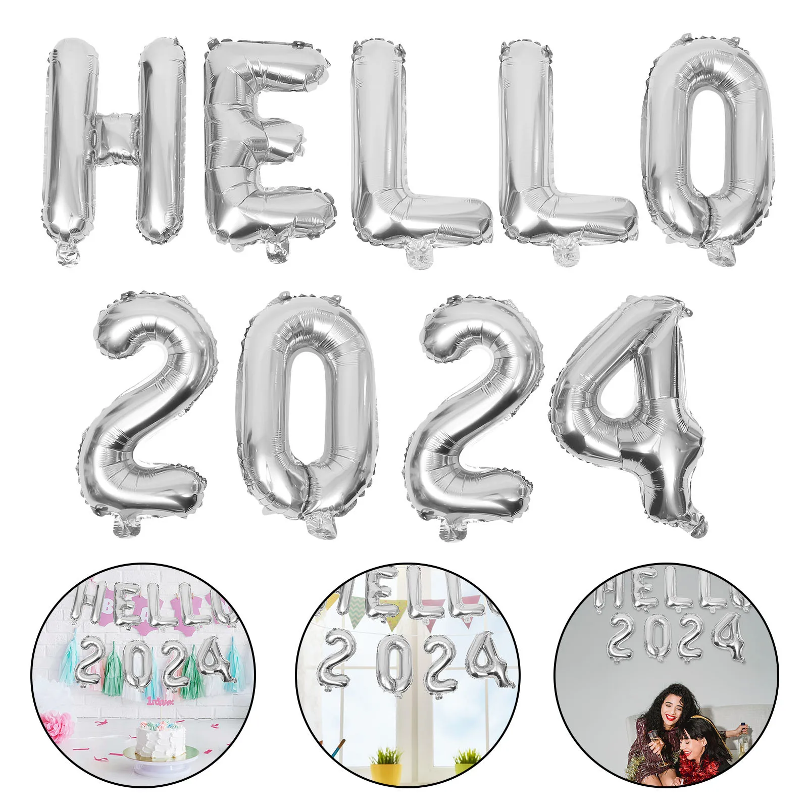 

1Set Hello 2024 New Year Balloons Aluminum Foil Decorative Party Balloon for Photo Booth and Party Layout Supplies