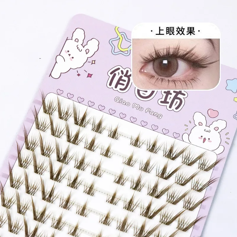 Caramel Brown Manga Eyelash Extensions Winged Individual Lashes Natural Segmented Bundles for Eye Makeup