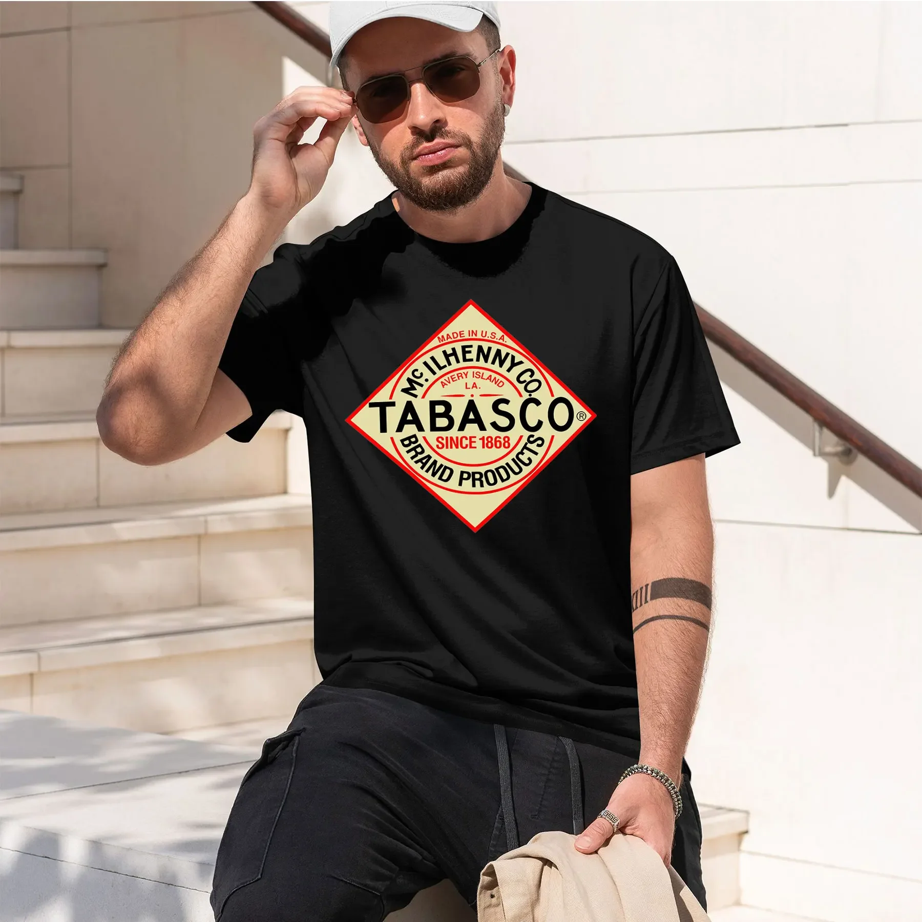 TABASCO 2026 nueva camiseta de moda con estampado retro, cuello redondo, divertida y cómoda para el día a día