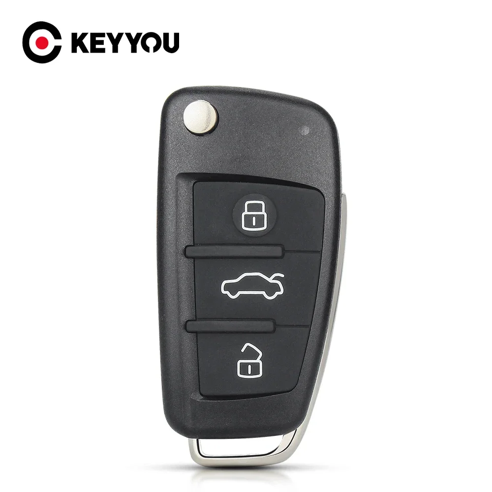 KEYYOU-funda plegable para llave de coche, carcasa para mando a distancia de 3 botones para Audi A2, A3, A4, A6, A6L, A8, Q7, TT, reemplazo