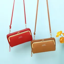 Yeni kadın telefonu Crossbody çanta büyük kapasiteli Lychee desen cüzdan fermuar küçük kız için omuzdan askili çanta para kart sahipleri çanta