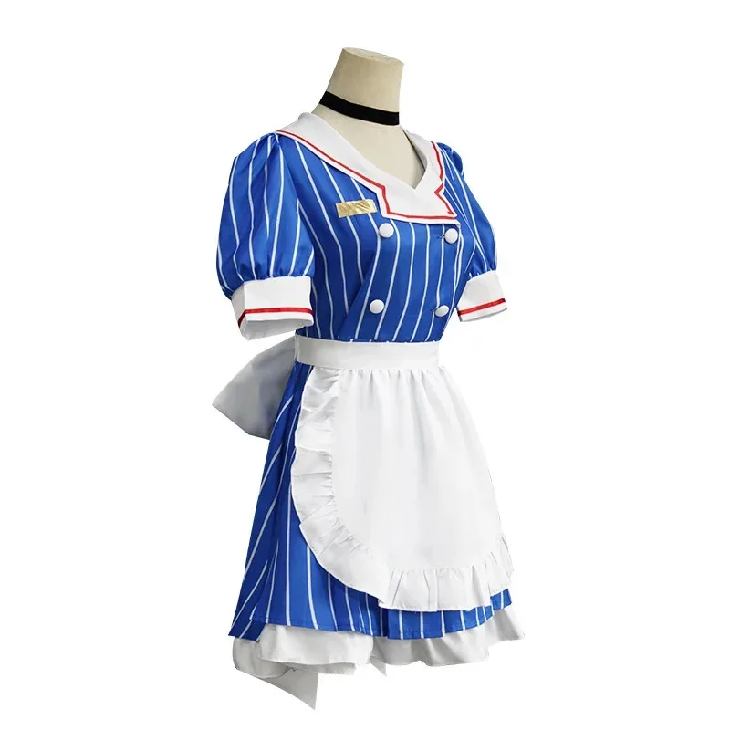 Mesmerizer Cosplay Costumes Wig Anime Uniform Women Striped Maid Dress Hat Apron Suit Halloween Christmas Carnival Party Dress