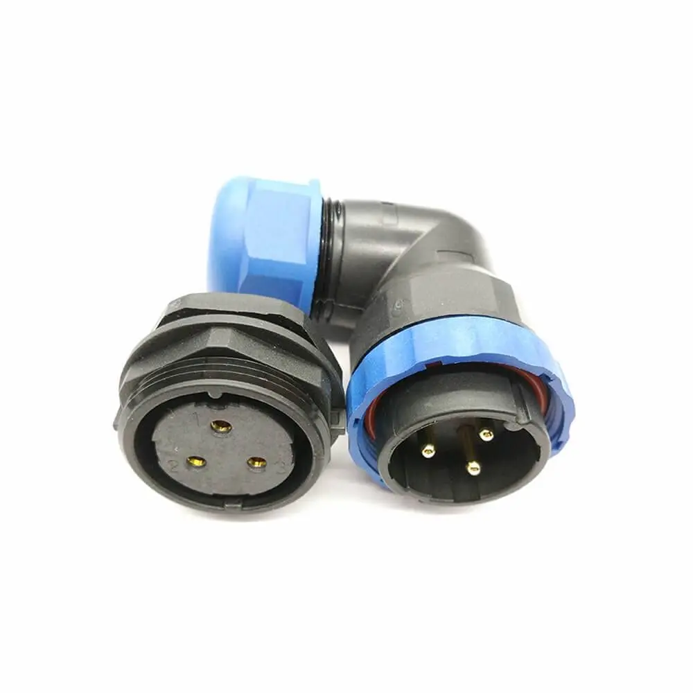 SP29 Series Waterproof Aviation Connector 3-Pin Right Angle Welded Male Plug and Female Socket (Fixed with Rear Nut) Pair