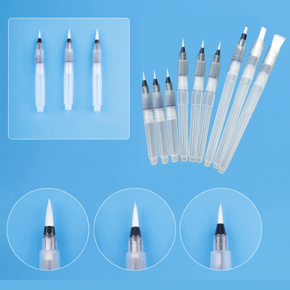 

9Pcs Water Soluble Brush Pen Set for Watercolor Art Refillable Washi Style Painting on Canvas Paper Sketchbook