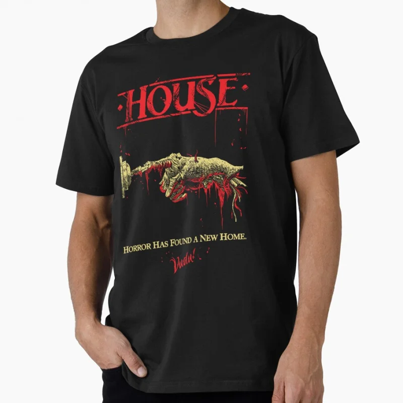 

Retro Horror Vibes House (1985) Hand Poster Scary Halloween Gift t shirt for men Large size Tops 100% cotton man clothes