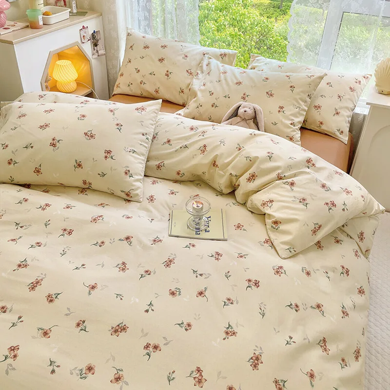 Bedroom Double Bed Student Dormitory Bedding Four-piece Set Four Seasons Pure Cotton Quilt Cover Fitted Sheet Pillowcase