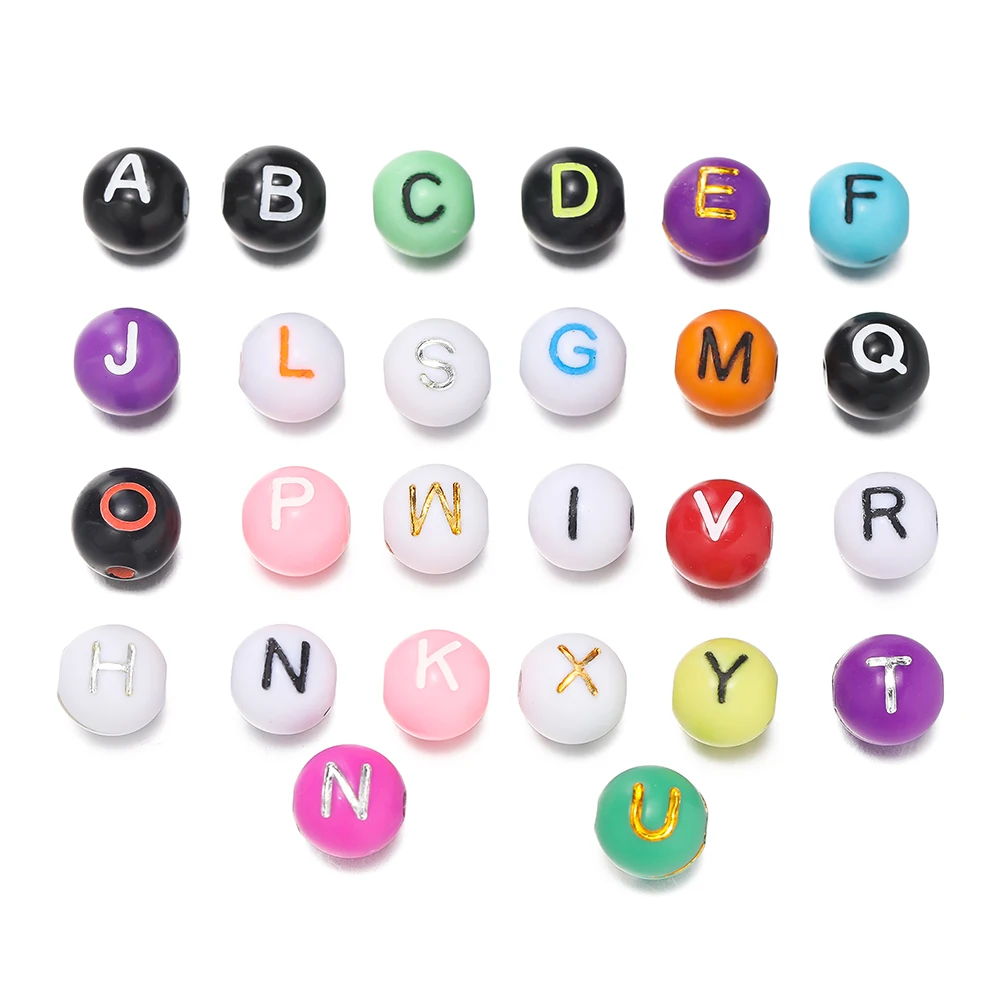 

100pcs/Lot Acrylic Round Letter Beads Mixed A-Z Spacer Loose Bead for Bracelet Necklace Earring Jewelry Making Accessories 8mm