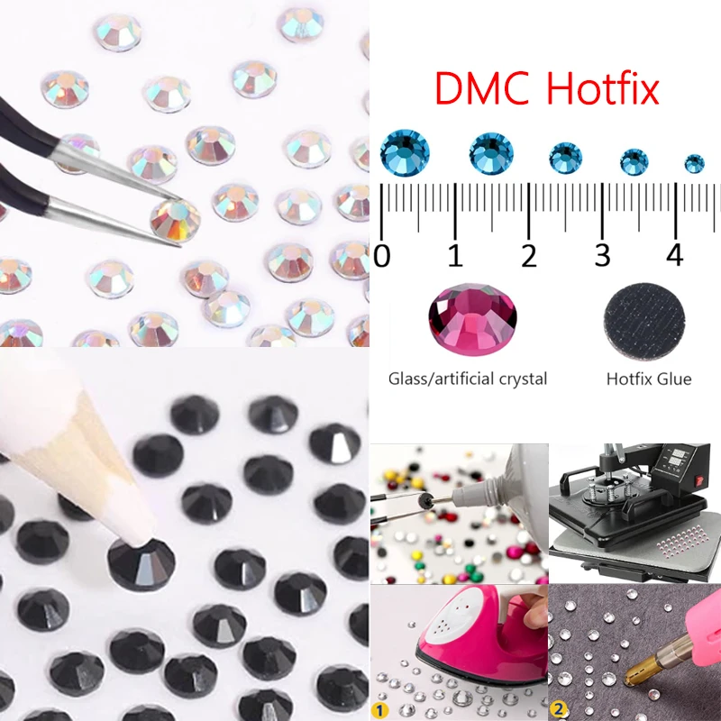 DMC 6600Pcs Hotfix Rhinestone Set SS6-SS30 Crystal Stones Glass for Fabric Clothes Sparkly Flat Back