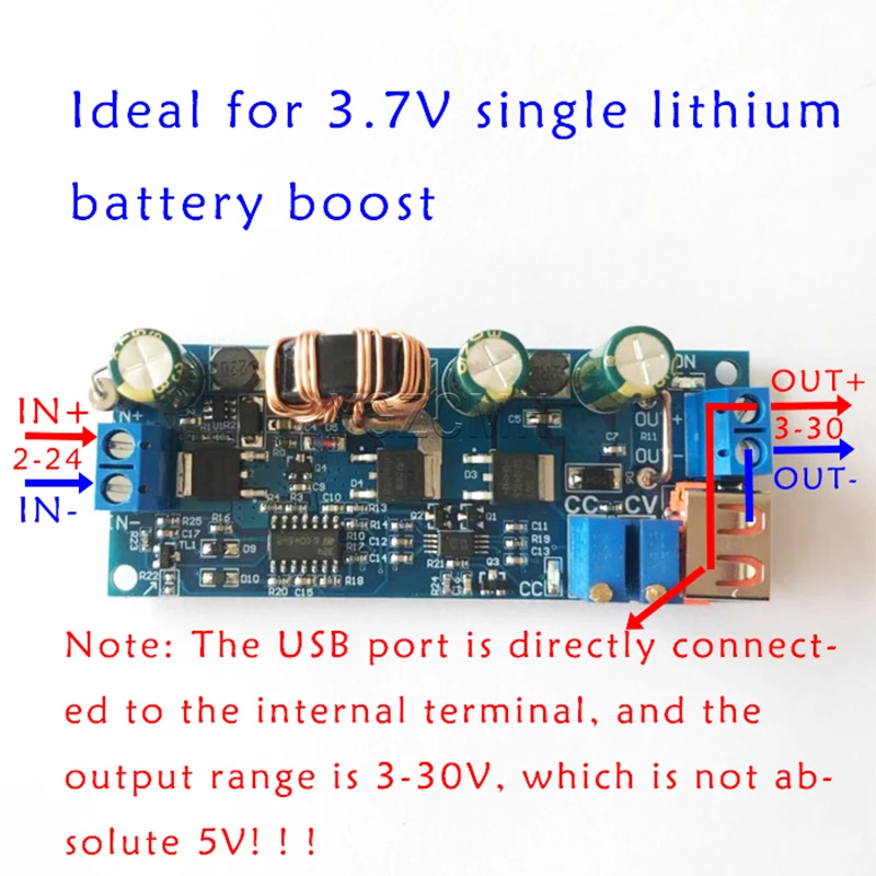 DC2-24V To 3-30V 80W Constant Voltage Constant Current Boost Module With USB Boost Converter 18650 Lithium Battery
