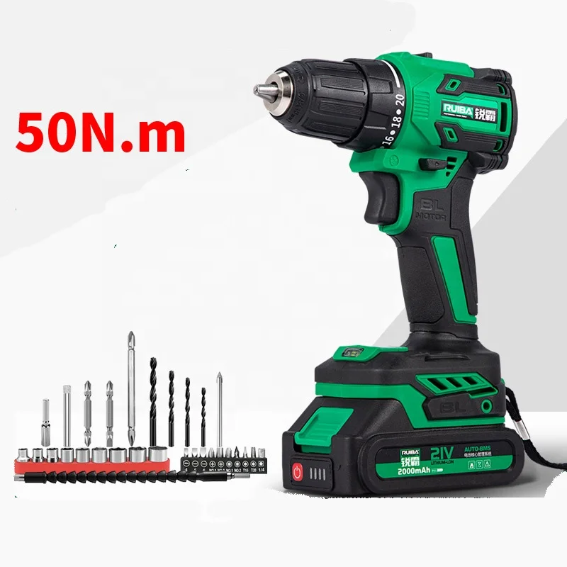 High quality 16v and 21v high power hand drill household rechargeable brushless impact lithium battery hand drill