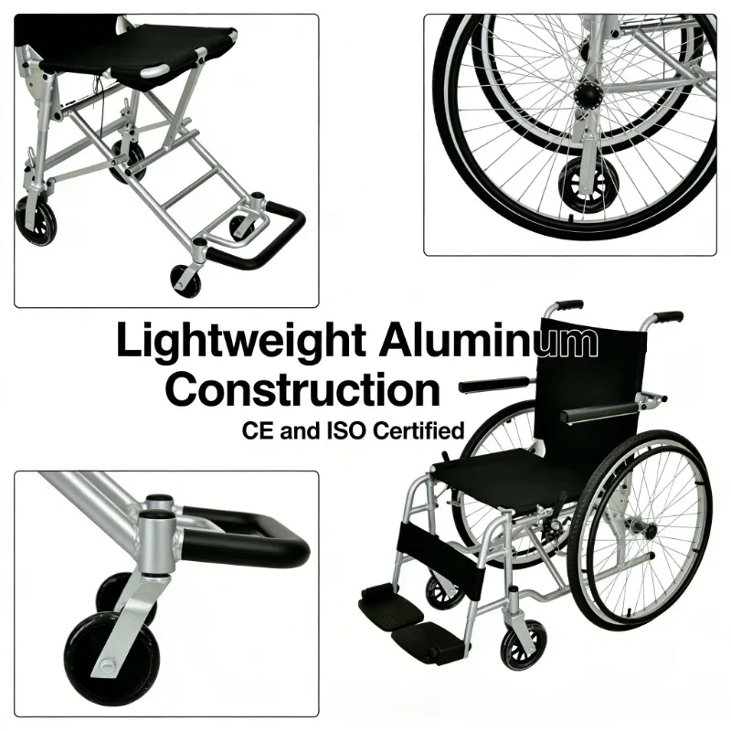 Manual Wheelchair with Height Adjustable Armrests Quick-Release Rear Wheels Removable Legrests