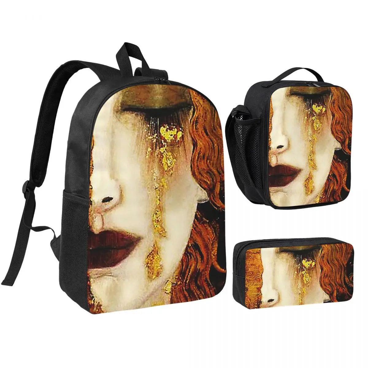 

Klimt Golden T Backpack Boys Girls BookBag School Bag Shoulder Bags 3ps Insulated Lunch Bag Pencil Case