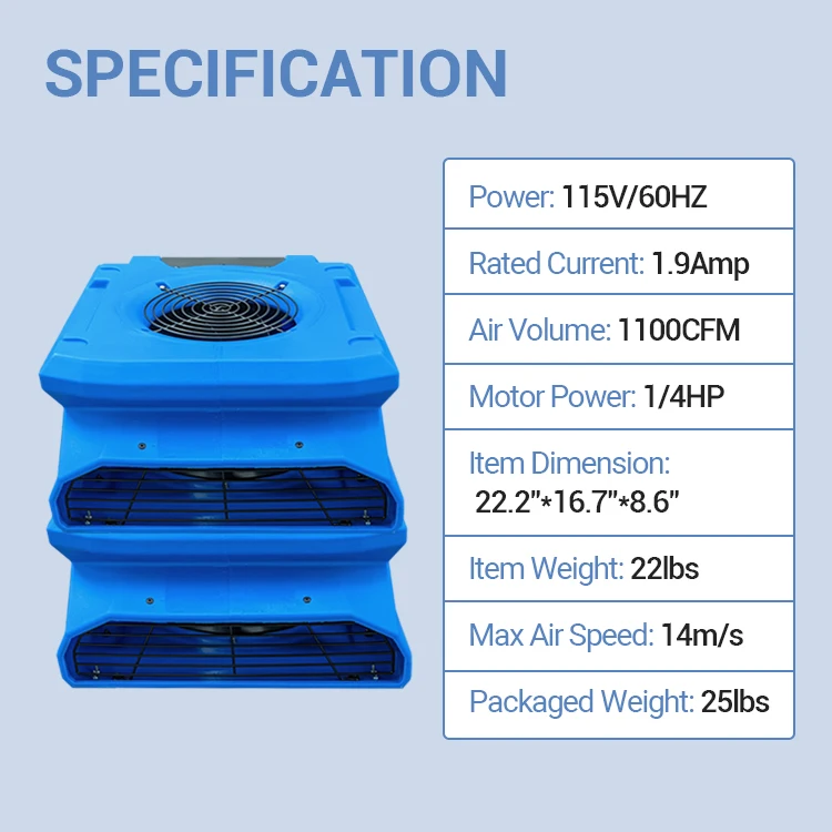 Compact Powerful Air Flow Roto Molded Air Blower Electric Water Damage Restoration Floor Dryer Low Profile Air Mover