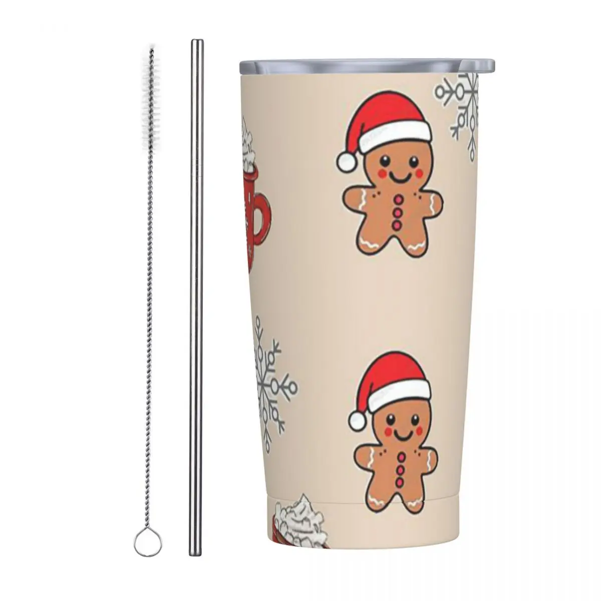 Merry Christmas Tree And Gingerbread Men Stainless Steel Tumbler Vacuum Insulated Mug Thermal Cold Bottle Straw With Lid 20oz