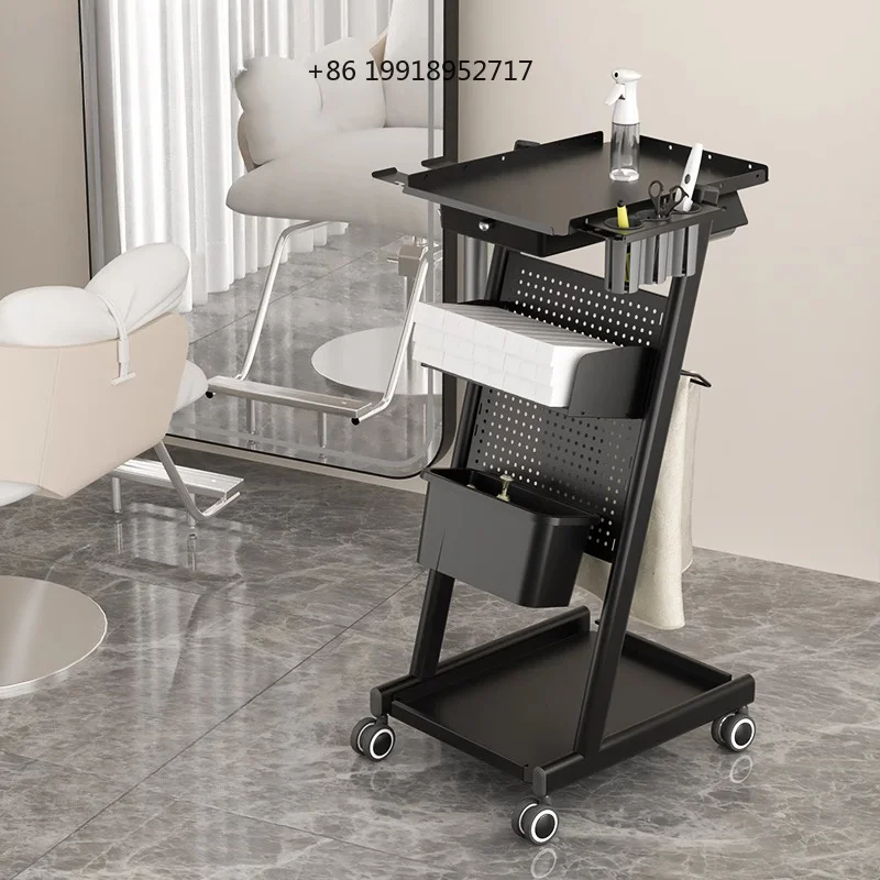 Professional Barber Rolling Cart Multi-layer Salon Storage Rack Mobile Hair Dyeing Station Durable Styling Cabinet for Beauty