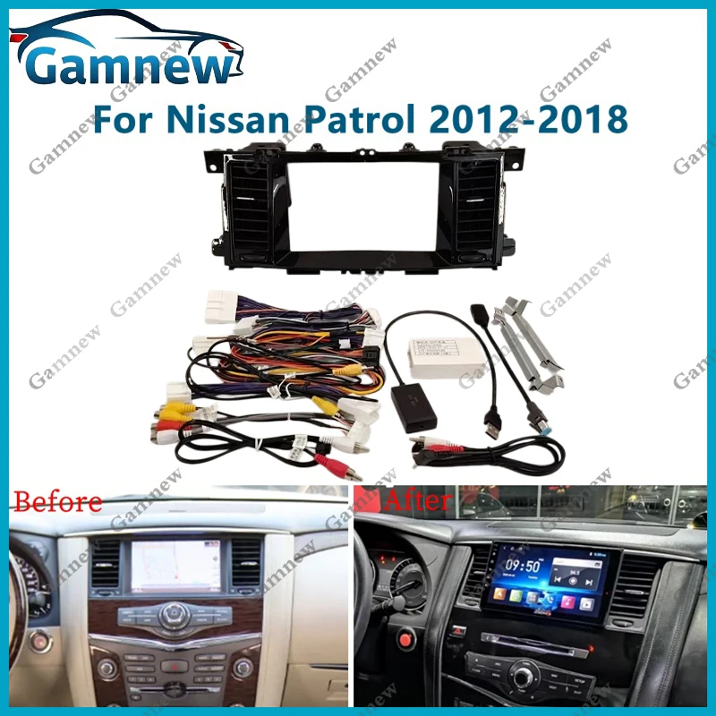 9 Inch Car Frame Fascia Adapter Cable Android Radio Dash Fitting Panel Kit For Nissan Patrol (Y62) 2010+