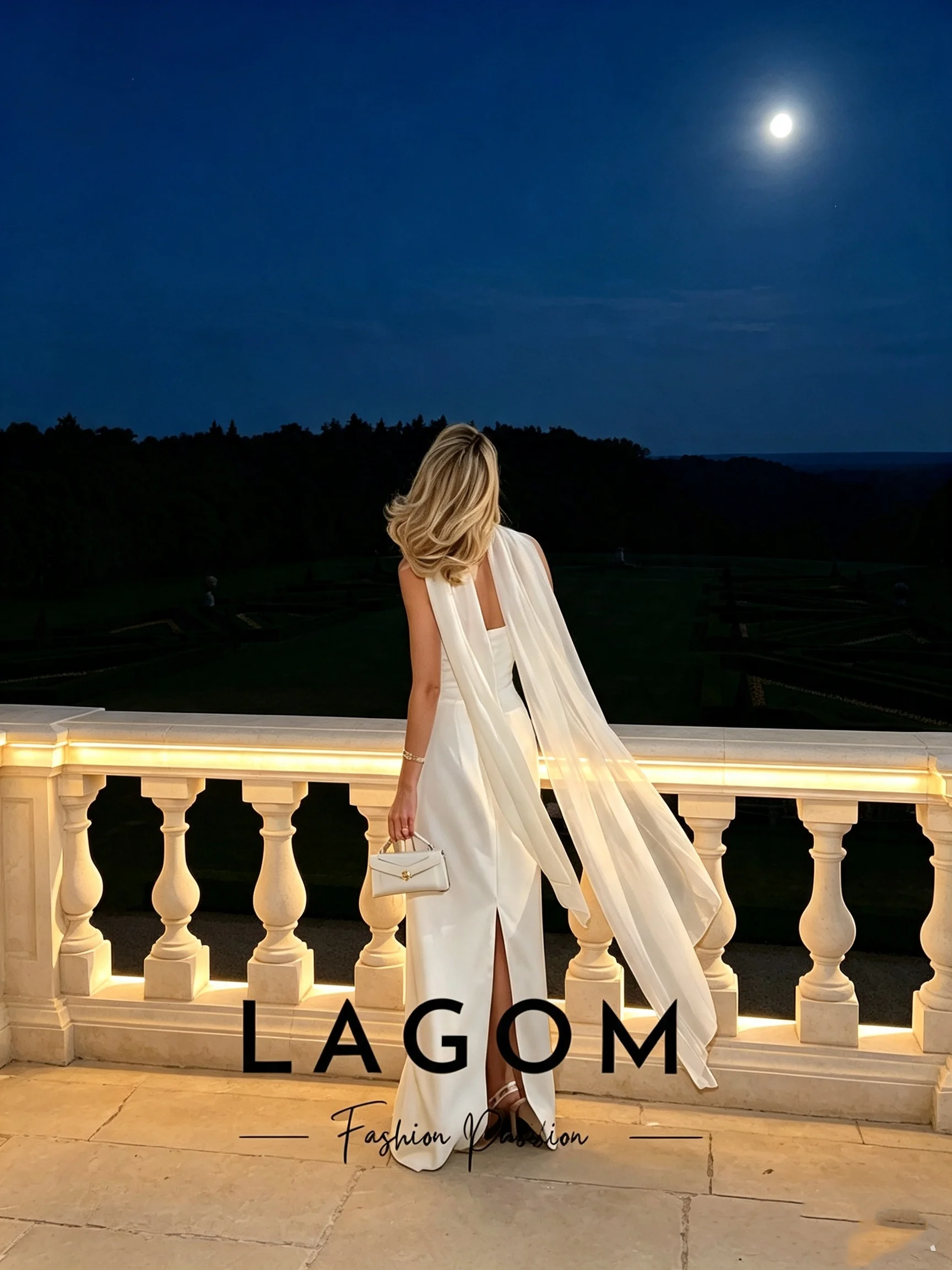 Lagom Elegant Minimalist White Sweetheart Satin Detachable Neck Flowing Scarf Mermaid Wedding Dress Vestido de novia Customized