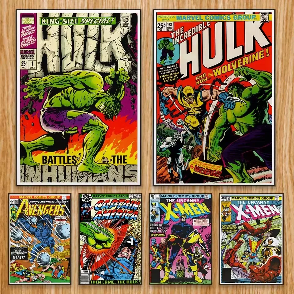 Classic Marvel Movie Poster Spiderman Iron Man Hulk Thor Superhero Canvas Wall Art Print Mural Home Decor Gift Unframed