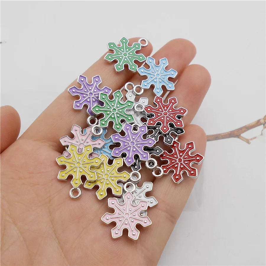 8PCS Enamel Christmas Snowflake Charms Zinc Alloy Handmade Xmas Decor Necklace Pendant Bracelet Earrings Jewelry Accessory
