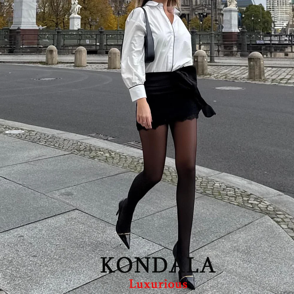 KONDALA セクシーシック ブラック レディース レース ミニスカート レディース フロントボウ シース イブニング クラブ レディース スカート ファッション 2025 パーティー Y2K ガール スカート