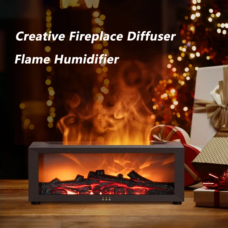 Aroma Diffuser, Simulated Fireplace Essential Oil Diffuser Humidifier, 7-Color Flames, for Christmas Gift, Nice Christmas Decor