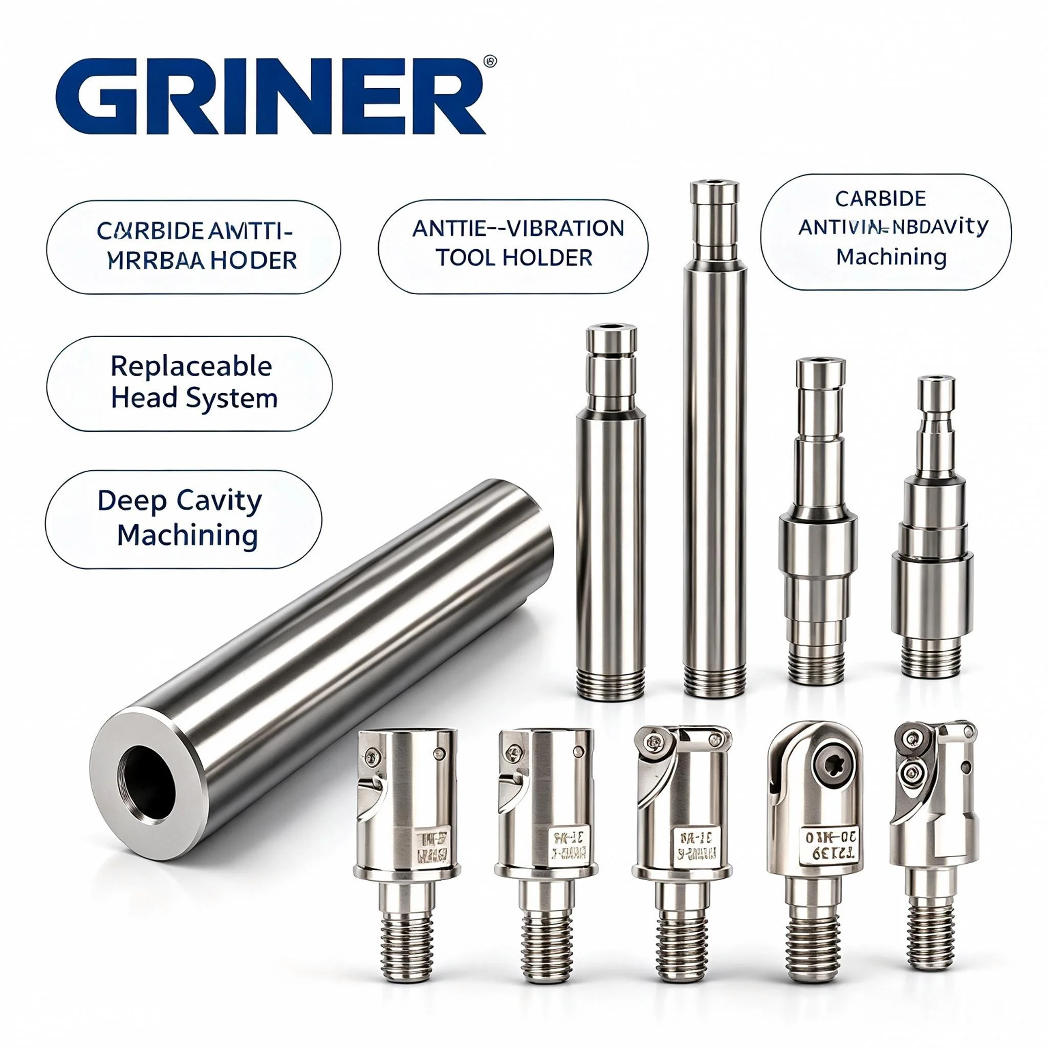 GRINER Solid Carbide Anti-Vibration Milling Tool Holder Internal Thread Lock Shank Extended Reach Milling Bar for Deep Cavity Ma