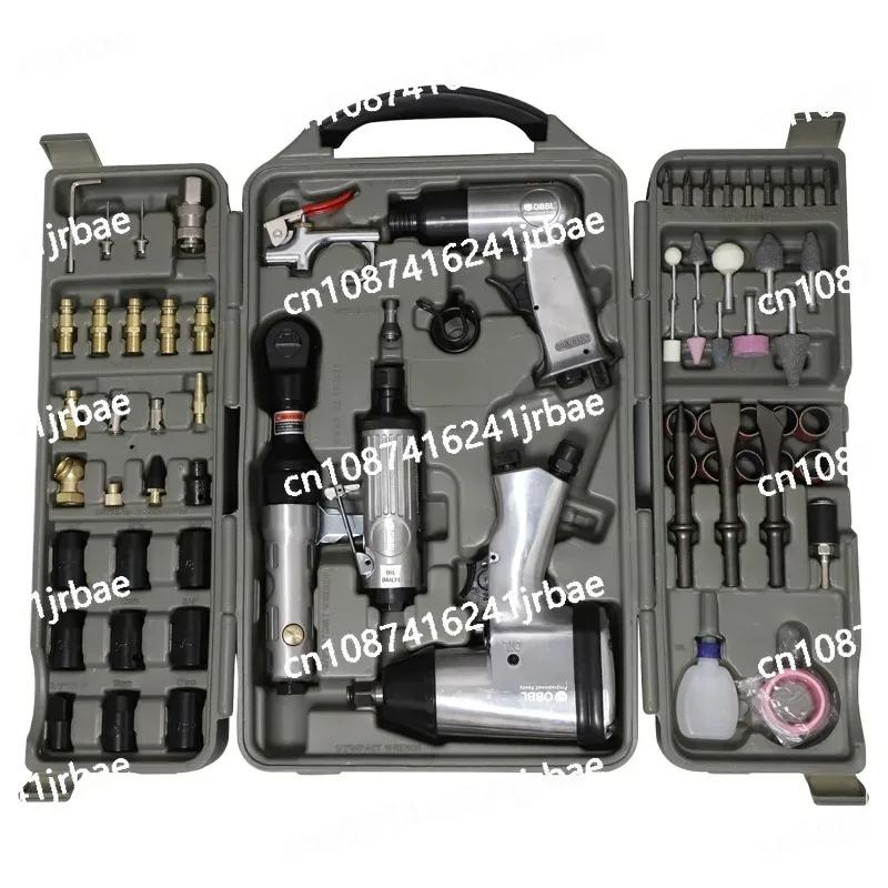 Air Tool and Accessories Kit, 71 Piece, Impact Wrench,  Ratchet, Die Grinder, E Hammer