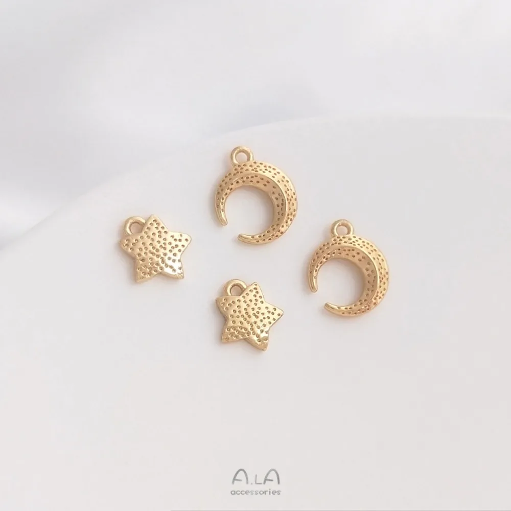 1Pcs Liontin Tembaga Warna Emas 14K Bentuk Bintang Bulan Aksesoris Buatan Tangan untuk Anting DIY, Gelang, dan Liontin
