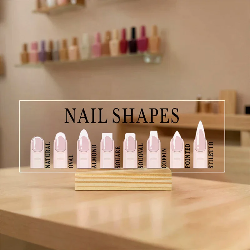 

Акриловая доска для демонстрации форм ногтей с деревянной основой, манекен на кончиках пальцев и руководство по форме ногтя, статическая вывеска для декора салона