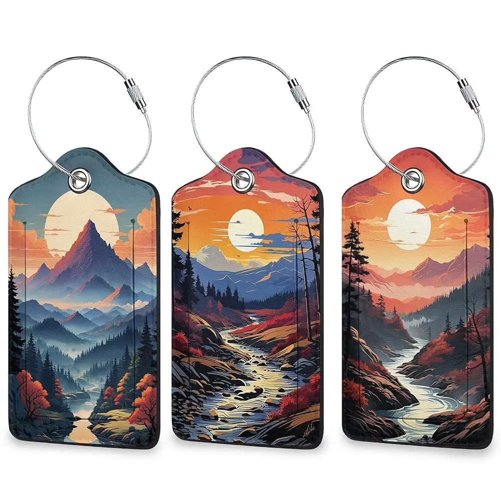 

Бирки для багажа с абстрактным пейзажем, 3 шт., кожаные идентификаторы для сумок с этикетками для имени и адреса и прочные этикетки для защиты конфиденциальности.