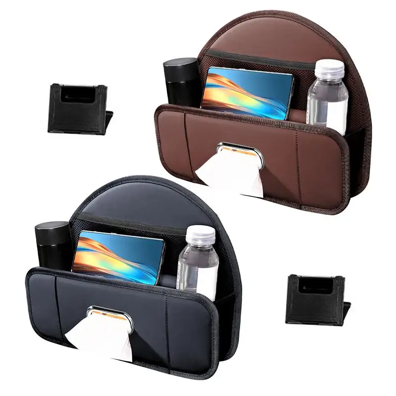 

Back Seat Car Organizer PU Leather Tissue Holder Seat Back Headrest Organizer Cup Holder Tissue Box Multifunctional For Drink
