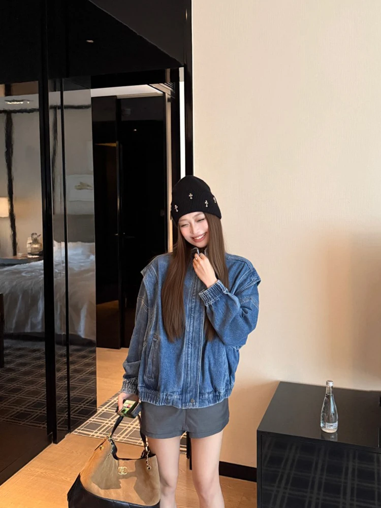 

Джинсовые пальто, куртка для женщин, женские осенние твидовые двубортные лоскутные пальто большого размера, школьные плиссированные расклешенные пальто на шнурке, шикарные