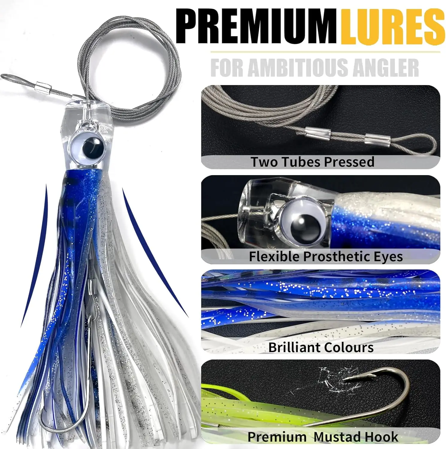 YOTO Trolling Lure, 6,5 inch 6-delig Inktvis Begrenste Diepzeevissen Lokken kit