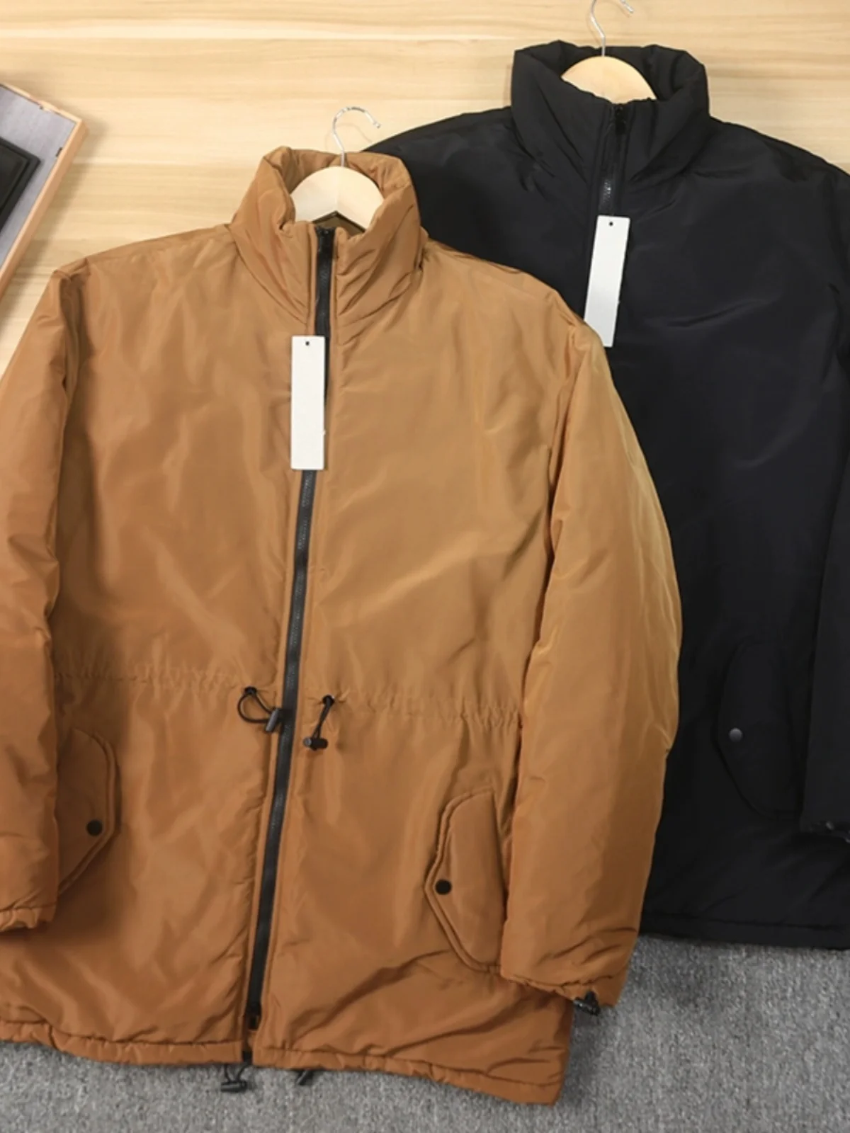 

Warm Cotton Jaet Men's Mid-Length Workwear Stand Collar High Fluffy Elastic Men's Thiened Cotton Jaet Outerwear