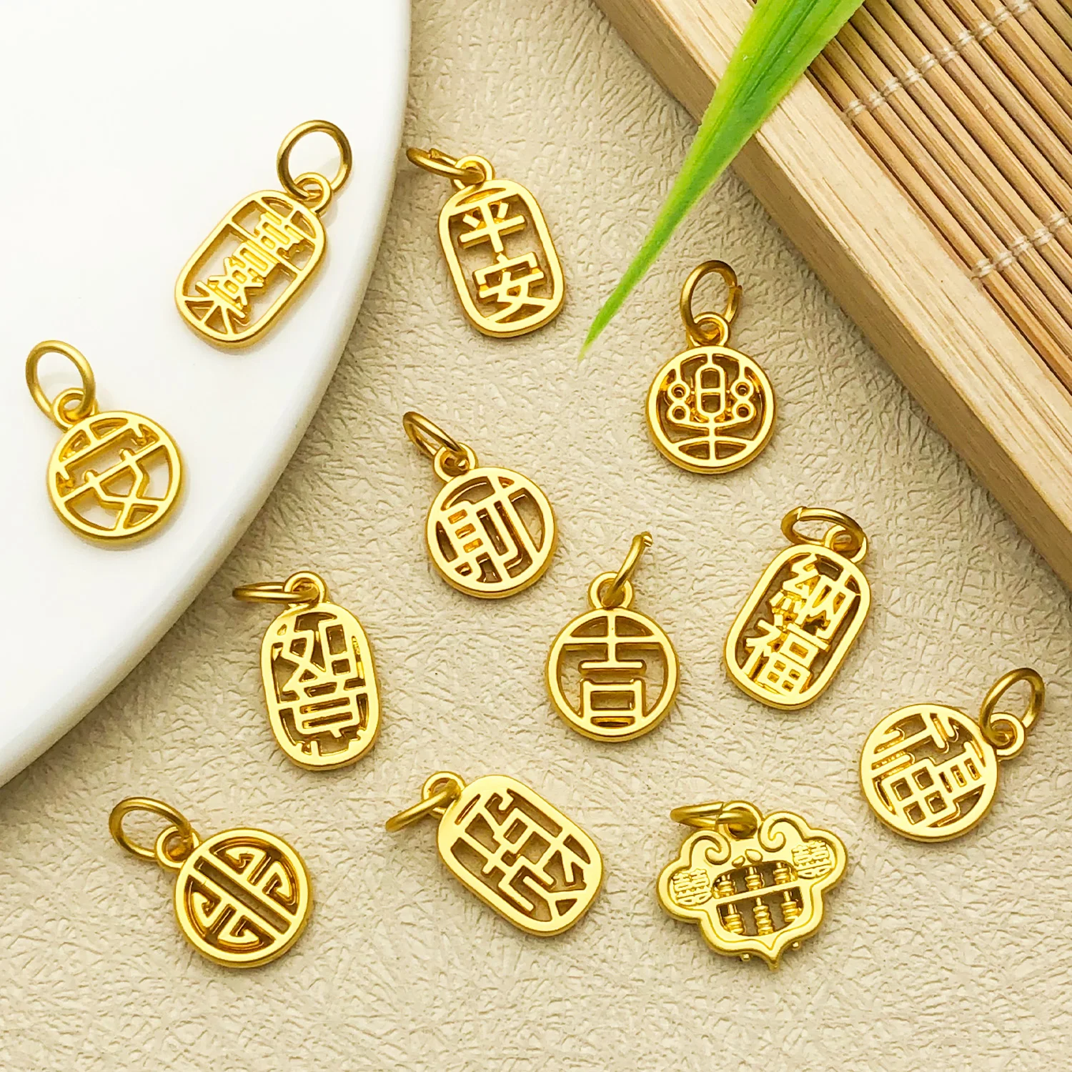 Mix 5/12pcs Antique Matte Golden Hanging Text Series Accessories, DIY Earrings, Necklaces, Keychains, Jewelry Making Accessories