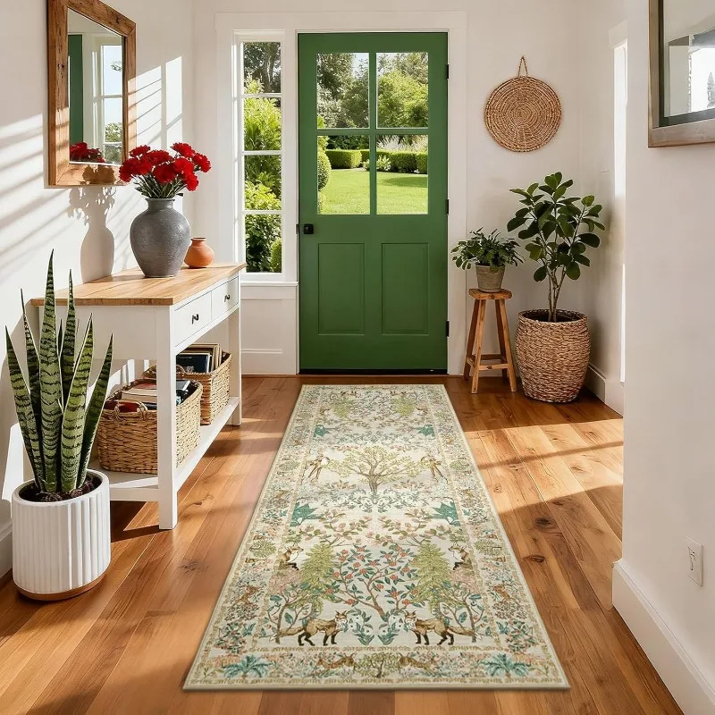 Vintage Jungle Animal Pattern Corridor Carpet Foldable Washable Sofa Coffee Table Non-slip Floor Mat Home Bedroom Bedside Rug 러그