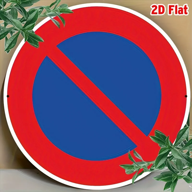 2D planar, single circular retro no-parking sign - Wooden traffic sign, suitable for garages, motorcycle clubs