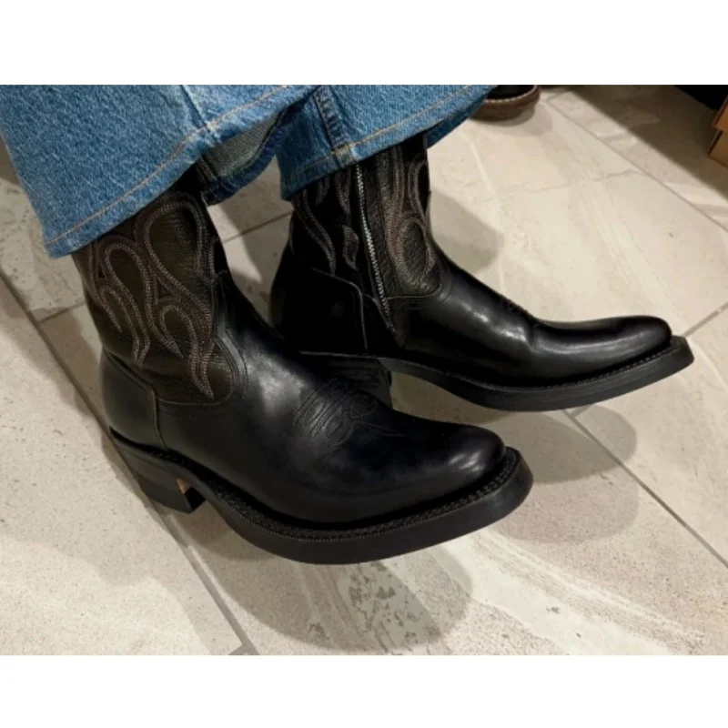 American Retro Vintage Chelsea Boots Unisex Embroidered Western Cowboy Boots Handmade Workwear Boots for Men and Women