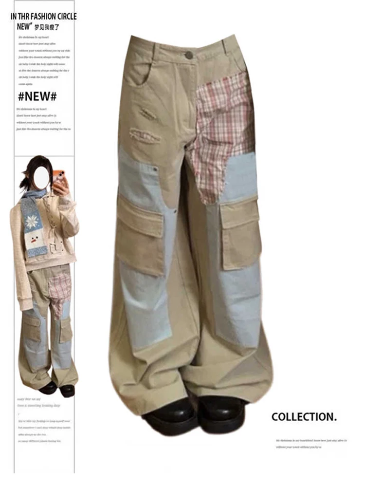 Women Gothic Patchwork Pants 90s Baggy Sweatpants Harajuku Japanese Y2k Parachute Pants Vintage Trousers Trashy Clothes 2025