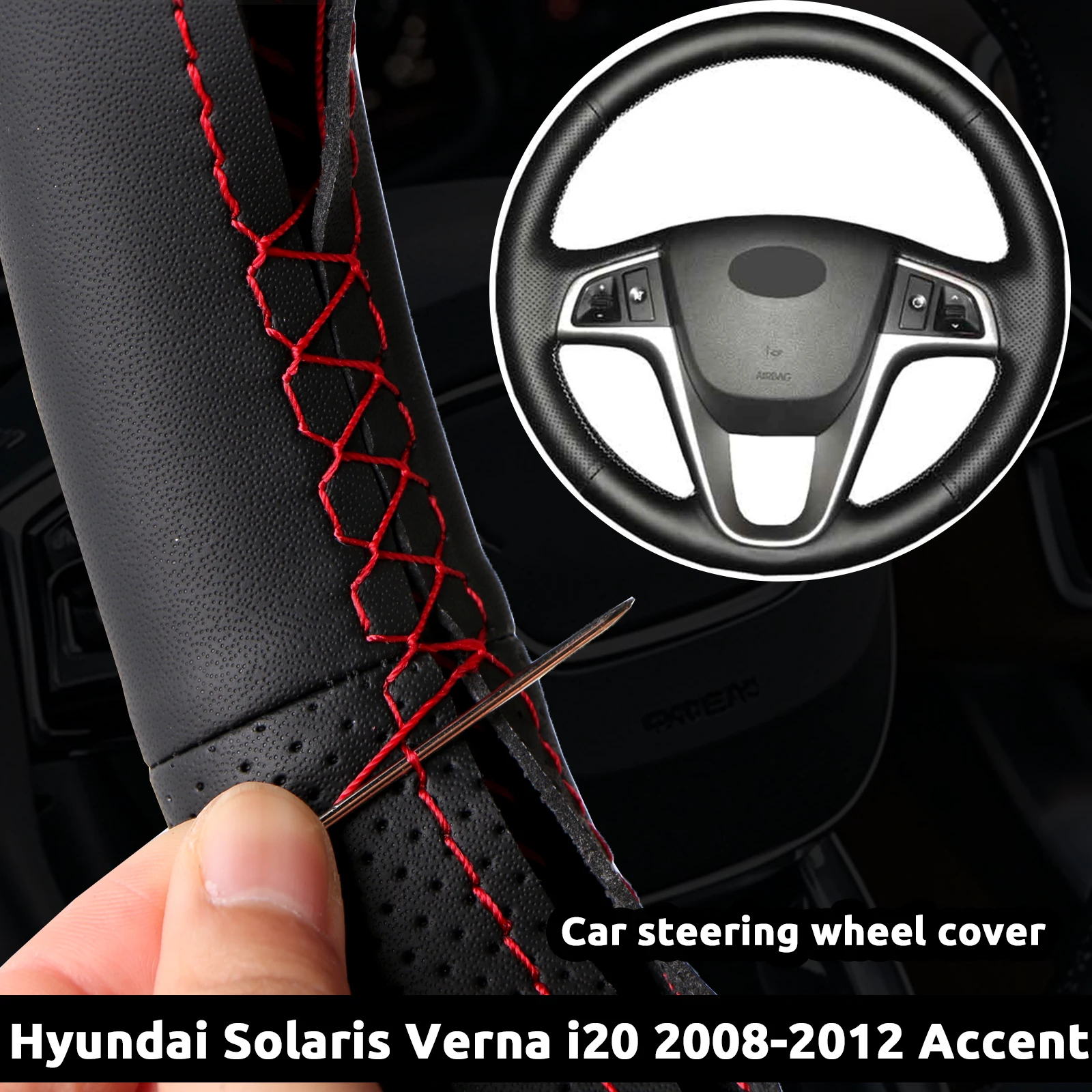 

Custom Fit Microfiber Leather Car Steering Wheel Cover For Hyundai Solaris Verna i20 2008-2012 Accent Steering Protector