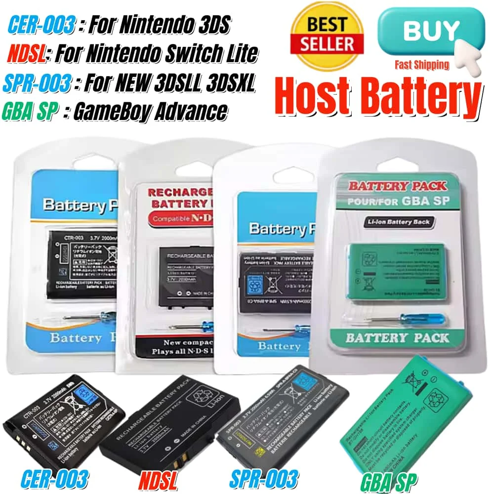 

NEW CTR-003 Host Battery NDSL SPR-003 3.7V Rechargeable Lithium Batteries for 3DSLL 3DSXL N3DS 2DS GBA SP Gameboy Game Console