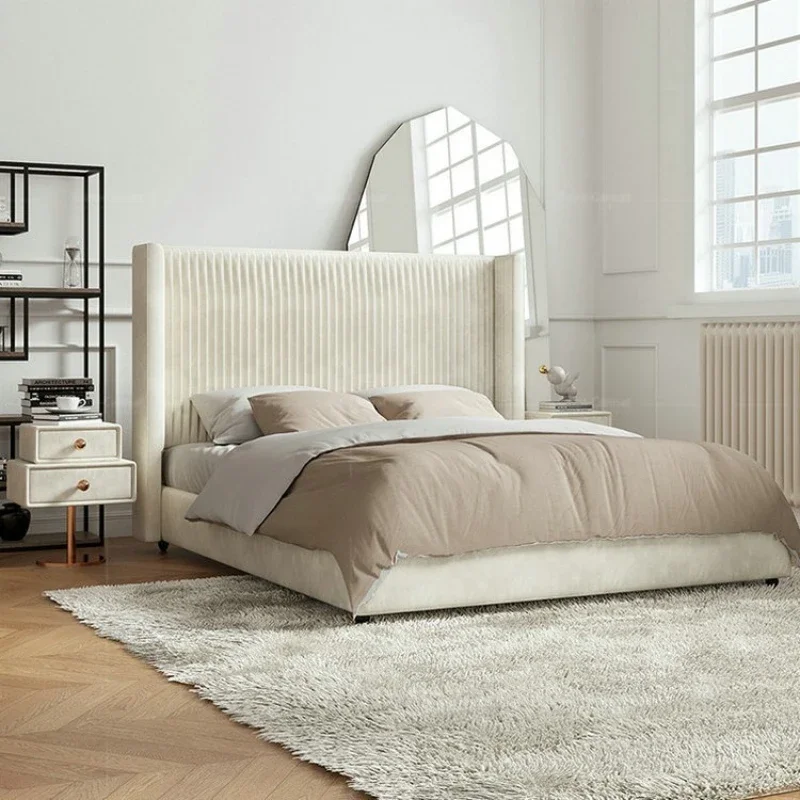

Fairy modern simple master bedroom light luxury double bed, cream wind French design fabric bed